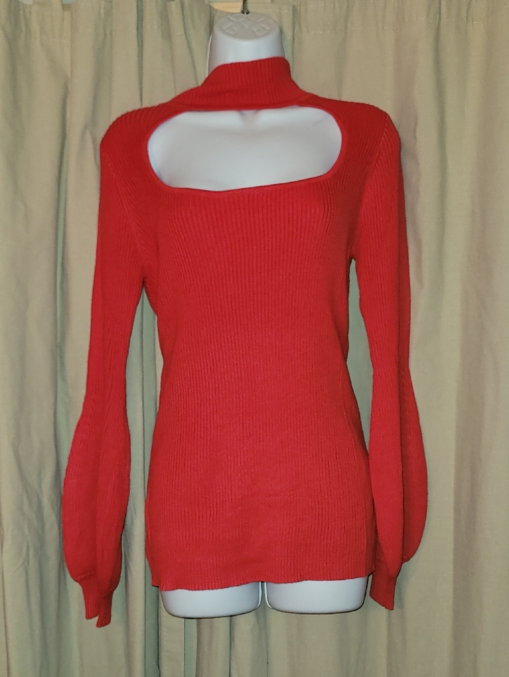 Vine & Love Red Cutout Ribbed Turtleneck Sweater